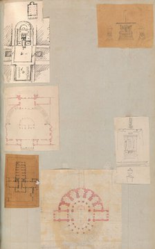 Page from a Scrapbook containing Drawings and Several Prints of Architecture, Int..., ca. 1800-1850. Creators: Workshop of Charles Percier, Workshop of Pierre François Léonard Fontaine.