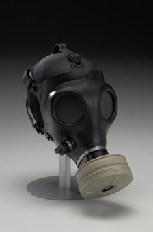 Gas mask with filter canister worn at demonstrations in Ferguson, Missouri, 2014. Creator: Shalon Chemical Industries Ltd..