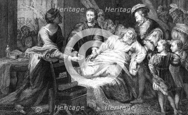 The death of Leonardo de Vinci, 1519.Artist: Walker