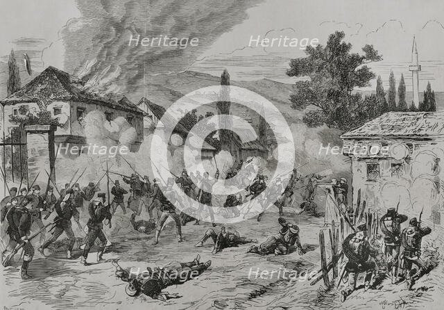 Street fighting between Austro-Hungarian troops and insurgents, Sarajevo, 19 August 1878 (1878).  Creator: Andrés Ovejero.