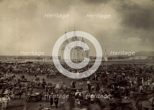 Bazaar on Novobazarnaya Square, 1860. Creator: Unknown.