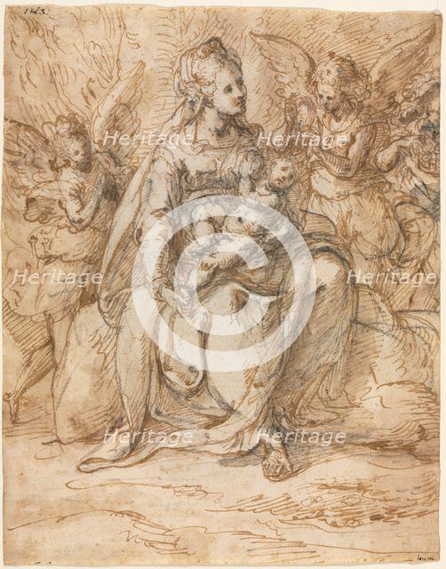Madonna and Child with Angels, late 1500s. Creator: Aurelio Luini (Italian, 1530-1593).