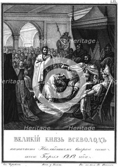 Grand Prince Vsevolod appoints his son Georgy as his successor. 1212 (From Illustrated Karamzin),  Artist: Chorikov, Boris Artemyevich (1802-1866)
