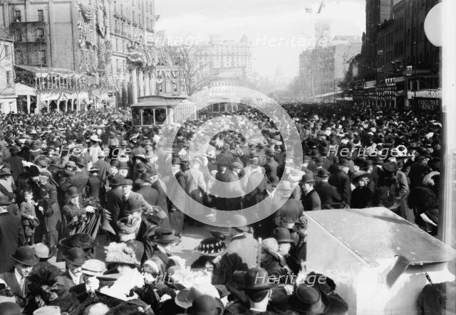 Crowd on Penn Ave. watching Suffrage parade, 1913. Creator: Bain News Service.