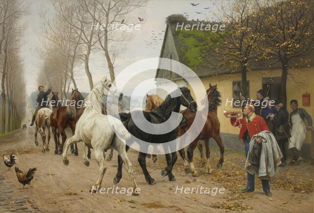 A String of Horses Outside an Inn, 1878. Creator: Otto Bache.