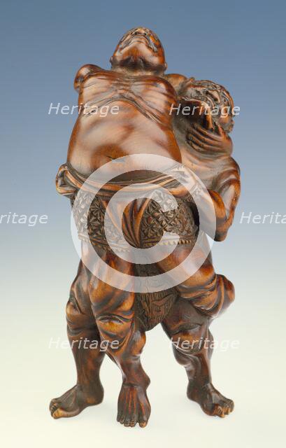 Temple Guardian and Demon Wrestling (image 2 of 2), Mid-19th century. Creator: Miwa School.