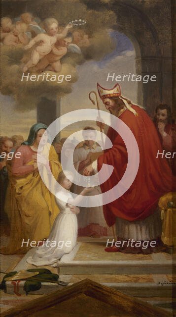 Esquisse pour l'église Notre-Dame-de-Lorette : Consécration de sainte Geneviève par..., 1830. Creator: François-Louis Dejuinne.