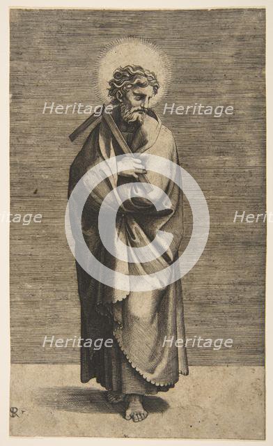 Saint Thomas holding a square rule, his head turned to the right, ca. 1515-27. Creator: Marco Dente.