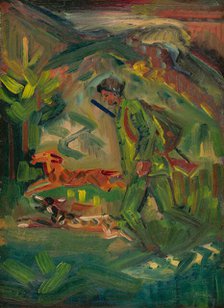 Walking Hunter with Dogs, 1940-1944. Creator: Arnold Peter Weisz-Kubincan.