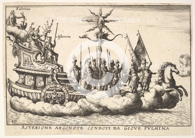 Plate 16: The Argonaut Asterion led by a young figure of lightning (Asterione argonote con..., 1664. Creator: Unknown.