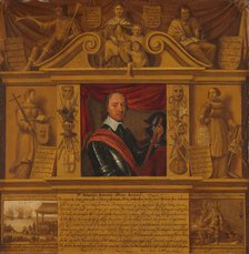 Portrait of Oliver Cromwell, in a Frame with Allegorical Figures and Historical Rep..., c.1650. Creator: Anon.