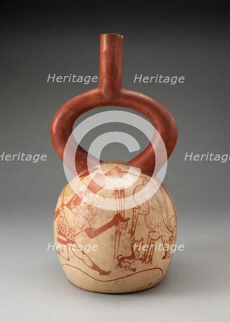 Stirrup Spout Vessel with Fineline Deer Hunt Motifs, 100 B.C./A.D. 500. Creator: Unknown.