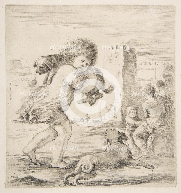 Child Carrying a Puppy on his Shoulder, ca. 1662. Creator: Stefano della Bella.
