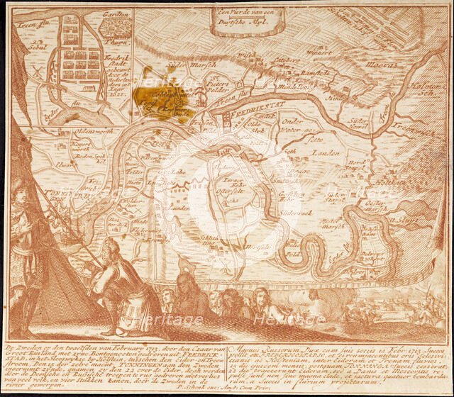 The conquest of Friedrichstadt on February 12, 1713, 1713. Creator: Schenk, Peter (Petrus), the Elder (1660-1718).