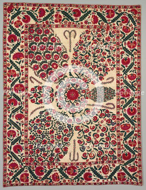 Suzani with floral sprays, 1800-1850. Creator: Unknown.