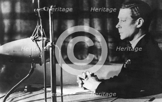 Edward VIII giving his abdication broadcast to the nation and the Empire, 11th December 1936. Artist: Unknown