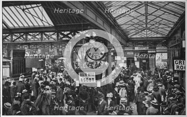 Crowds in Waterloo Station heading off to Ascot races, London, c1900 (1901). Artist: Unknown.