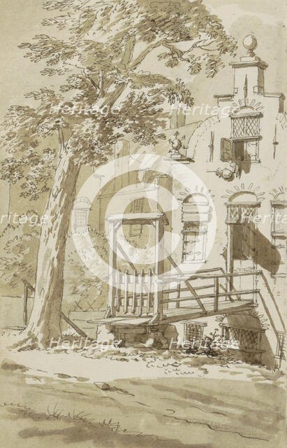 Bridge in front of a house with a stepped gable, c.1783-c.1797. Creator: Johannes Huibert Prins.