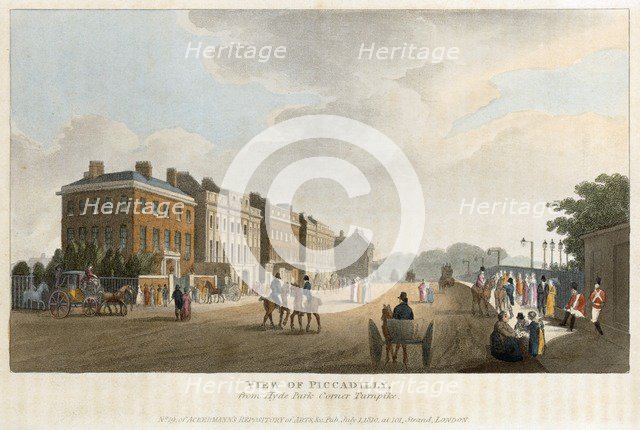 'View of Piccadilly from Hyde Park Corner Turnpike', London, 1810. Artist: Unknown.