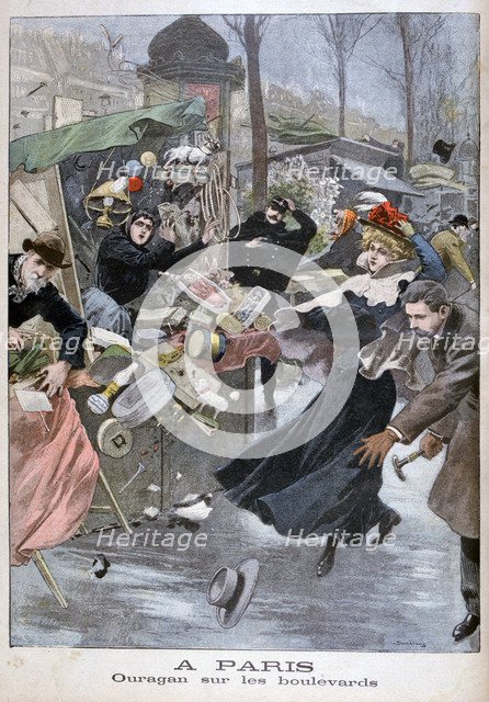 Hurricane on the boulevards, Paris, 1900. Artist: Eugene Damblans