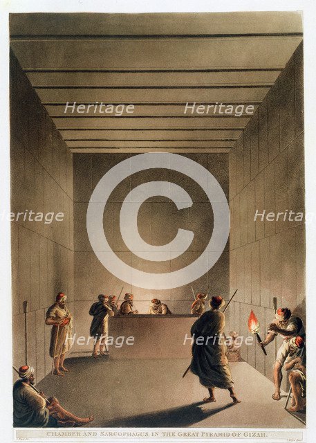 'Chamber and Sarcophagus in the Great Pyramid of Giza', Egypt, 1802. Artist: Thomas Milton
