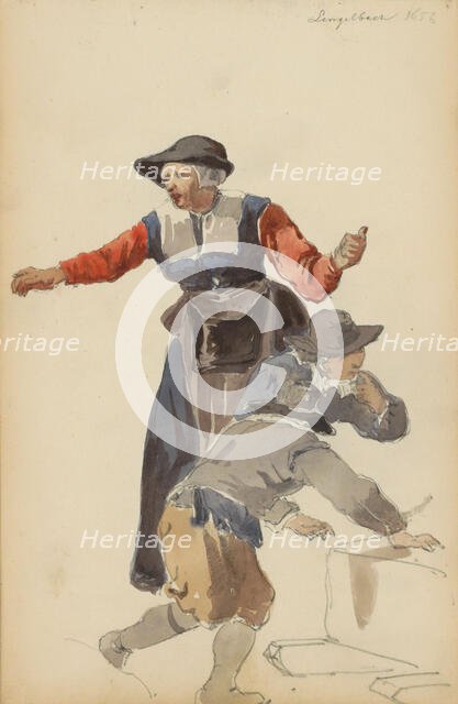 Woman behind two boys, c. 1846-c. 1882. Creator: Cornelis Springer.