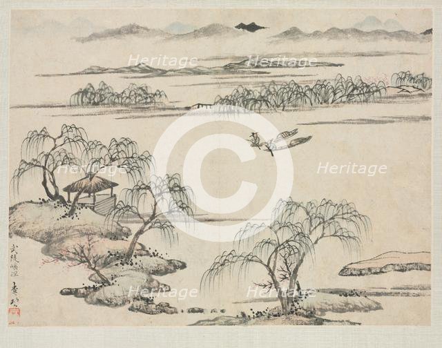 Landscape Album in Various Styles: The Stream of Wuling, 1684. Creator: Zha Shibiao (Chinese, 1615-1698).