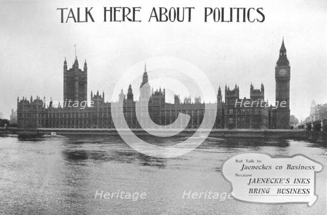 'Talk Here About Politics - Jaenecke's Inks advertisement', 1909. Creator: Unknown.