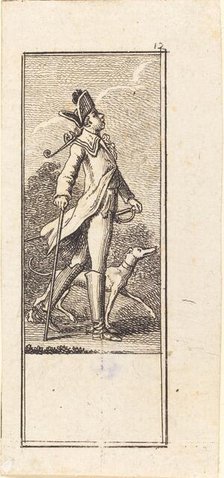 Young Man with Sword, Cane and Dog, 1784. Creator: Daniel Nikolaus Chodowiecki.