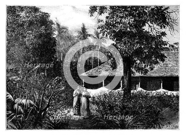 Dutch house in Ternate, Indonesia, 19th century.Artist: Mesples