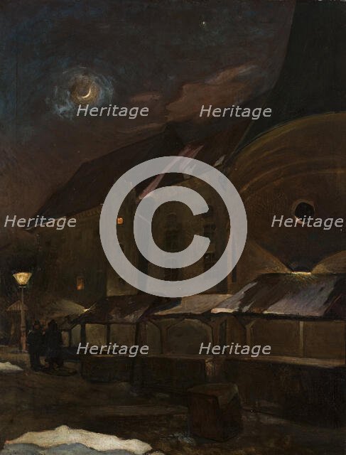 Small Market Square in Krakow at Night, 1903. Creator: Henryk Szczyglinski.