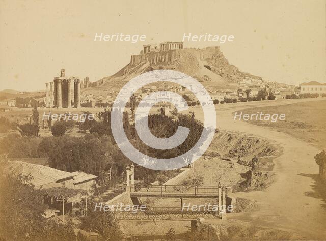 Athens - view of the Acropolis from the southeast, including temple of Zeus Olympios..., 1865. Creator: Konstantinos Dimitriou.
