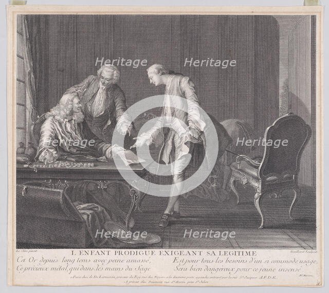 The Prodigal Son Demanding his Inheritance, ca. 1751. Creator: Rene Gaillard.