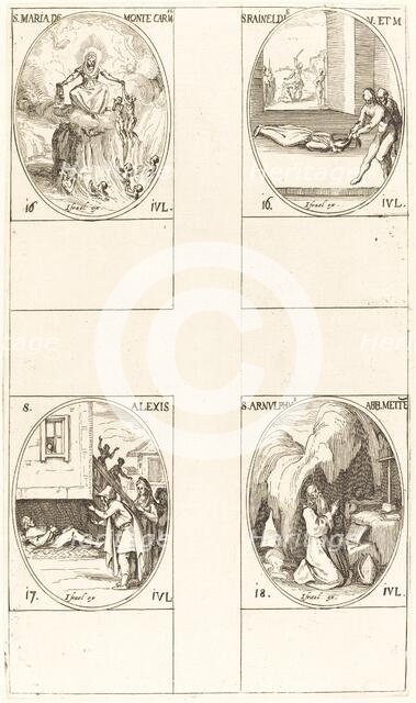 St. Mary of Mont Carmel; St. Raineldis; St. Alexis; St. Arnold of Metz. Creator: Jacques Callot.