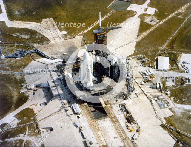 Space Shuttle Orbiter on the launch pad, Kennedy Space Center, Merritt Island, Florida, USA, 1980s. Creator: NASA.