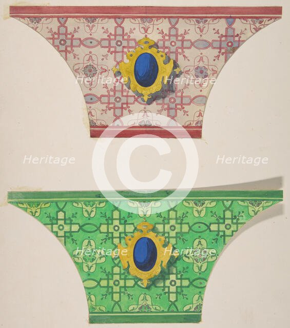 Two designs for the painted decoration of ceiling coves with cartouches, 1830-97. Creators: Jules-Edmond-Charles Lachaise, Eugène-Pierre Gourdet.