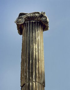 Ionic order, capital with voluta and column, Pergamon, Aeolis, Turkey, 1999.  Creator: Unknown.