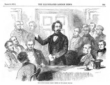 Charles Dickens addressing a meeting, London, 1856. Artist: Unknown