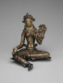 Goddess Green Tara Seated with Hand in Gesture of Gift Giving (Varadamudra), 16th century. Creator: Unknown.