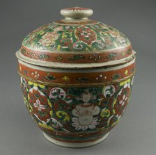 Bencharong (Five-Colored) Ware Covered Jar, Mid-19th century. Creator: Unknown.