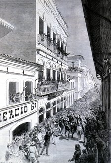 Revolution, 1889, the heads of the movement at Rio de Janeiro leading the Republic troops, engrav…