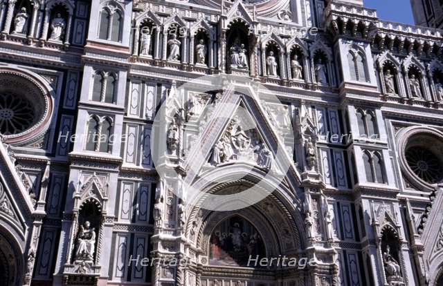 Detail of the Gothic-Renaissance façade of the cathedral 'Santa Maria dei Fiori', 13th century, d…