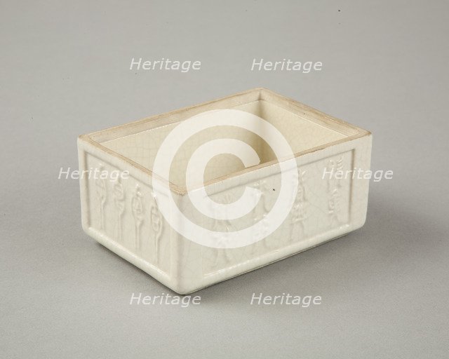 Soft paste rectangular vessel with characters in relief, early 19th century. Artist: Unknown.