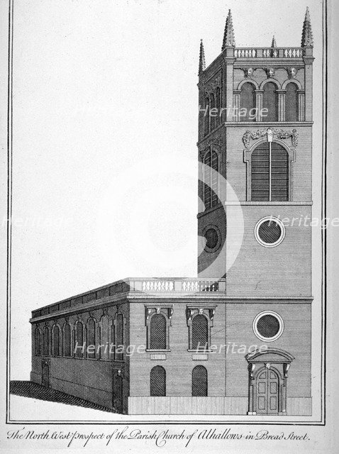 All Hallows Church, Bread Street, London, 1750. Artist: Benjamin Cole