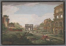 View of the ruins of the Arch of Constantine and the Colosseum in Rome, 1759. Creator: Jean Daullé.