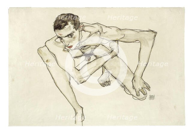 Self Portrait in Crouching Position, 1913. Creator: Schiele, Egon (1890-1918).
