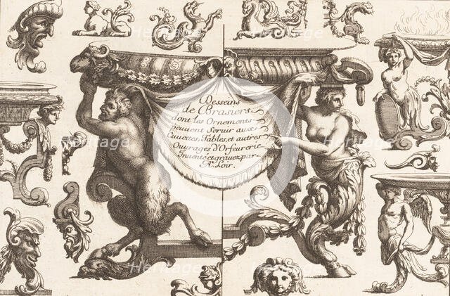 Desseins de Brasiers dont les Ornements peuuent Seruir aux Cuuettes, Tables, et autre..., 1660-1713. Creator: Alexis Loir I.