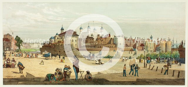 The Tower and Mint from Great Tower Hill, plate two from Original Views of London as It Is, 1842. Creator: Thomas Shotter Boys.