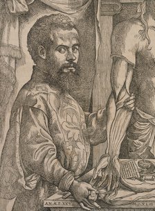 Andreas Vesalius dissecting the muscles of the forearm of a cadaver, 1543.  Artist: Steven van Calcar