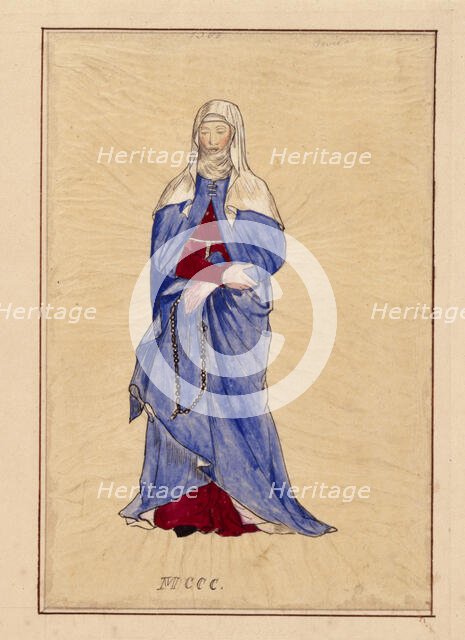 Tracing of a medieval Milanese noblewoman, pre-1849.  Creator: John Everett Millais.